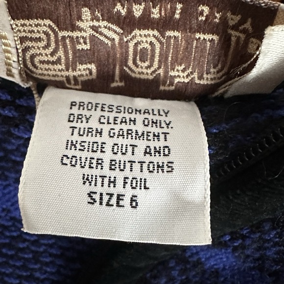 St John Marie Gray Zip Cardigan 6 Blue Check Plaid Knit Black Velvet Trim Pads - Picture 10 of 11